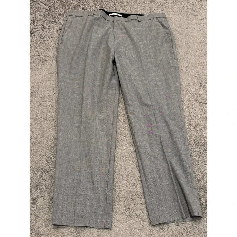 Calvin Klein Pants Mens 38x32 (38x29) Slim-Fit Light Blue Plaid Infinite Stretch